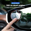 SEAMETAL 2PCS 360° Adjustable HD Frameless Blind Spot Mirror Wide-Angle Rearview Auxiliary Mirror