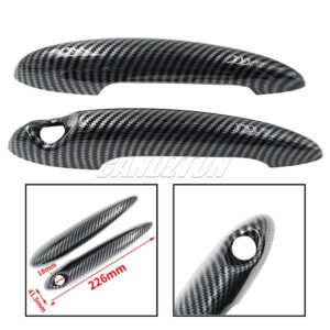 1 Pair Door Handle Cover for BMW MINI R50 R52 R53 R55 R56 R57 R58 R59 – Black / Carbon Fiber Trim